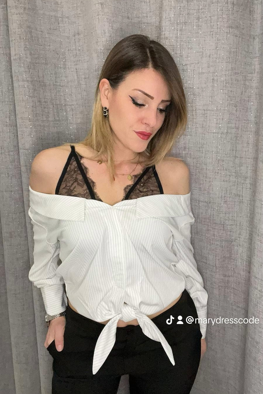 Camicia Gessata con pizzo