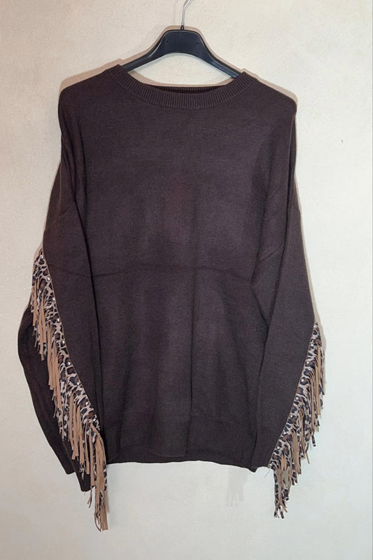 Maglione con frange leopardate